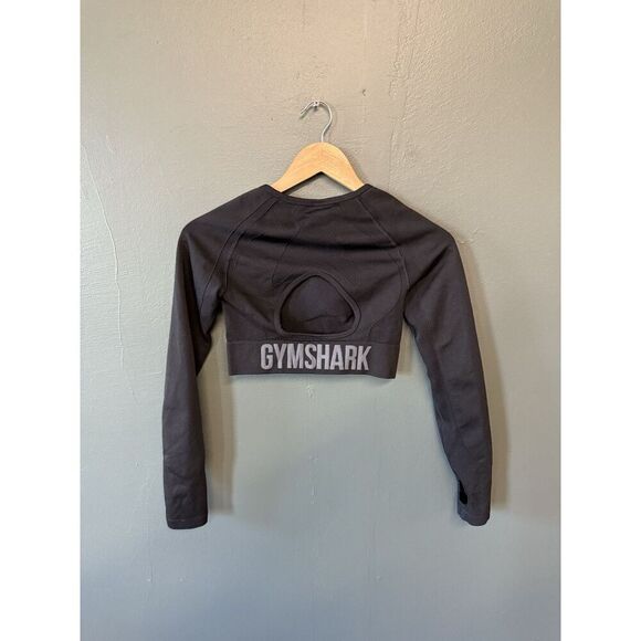 Gymshark Womens Black Cropped Long Sleeve Athletic Shirt Size Small - Picture 2 of 3